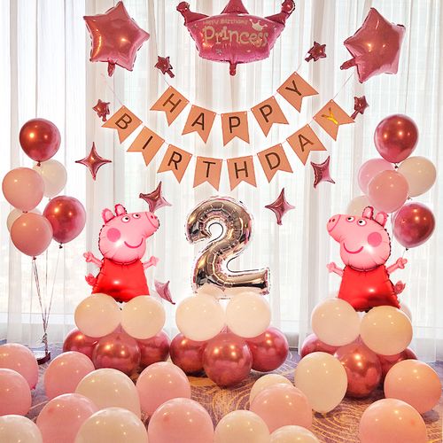 猪宝宝一周岁生日宴会场装扮背景墙气球套餐小猪佩奇场景装饰布置