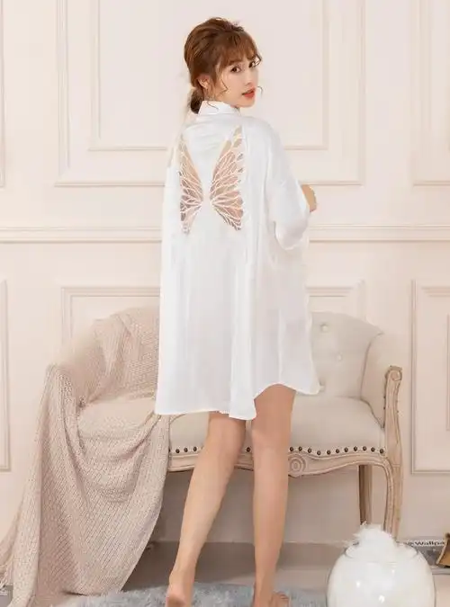 春夏蝴蝶露背性感睡衣女冰丝睡裙纯欲风高级感慵懒男友风小性感衬