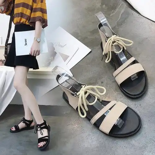 凉鞋女夏学生学院_凉鞋2018新款女夏季平跟韩版百搭平底学生帮带凉鞋