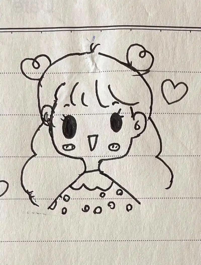 来自10岁侄女的自创卡通人像草稿#日常瞎画 #手绘 #画画 - 抖音