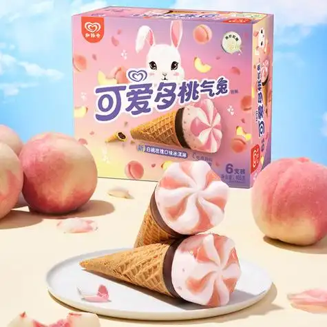 吴磊同款和路雪可爱多冰淇淋甜筒白桃玫瑰口味68g6支
