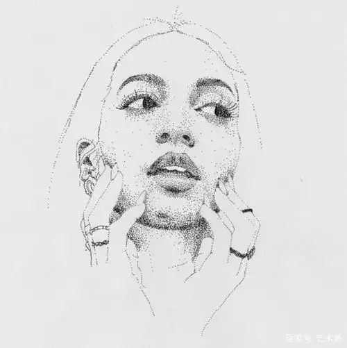艺术家用点和线绘制的人体极简主义肖像