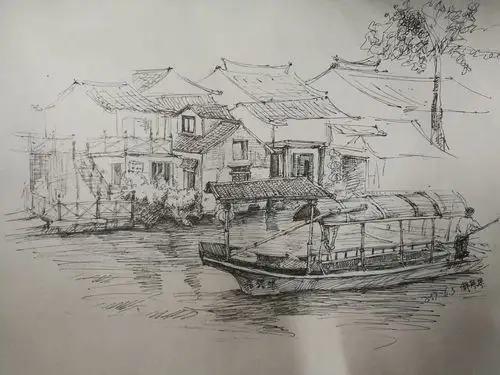 记不起这是哪里了,写生时候画的 收藏 上海外滩写生 收藏 江南水乡