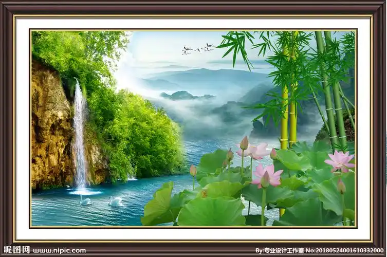 荷花竹子风景图片