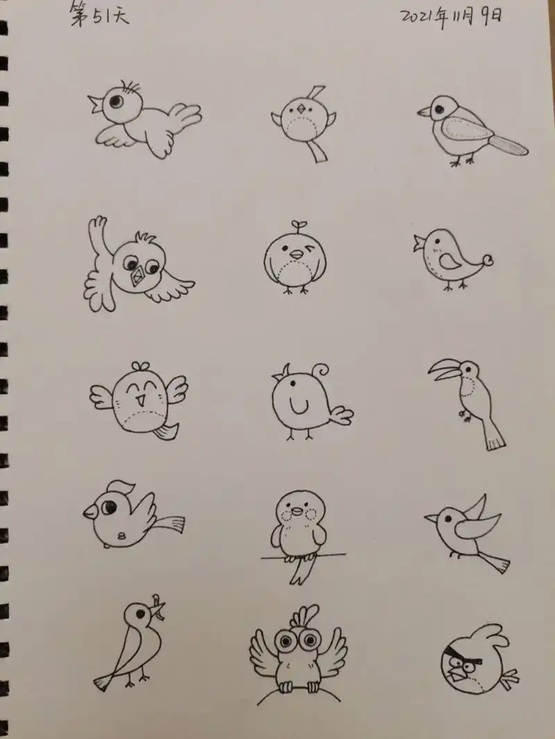 控笔练习/小小鸟简笔画,简单易上手70 7715绘画练习第51天[亲吻