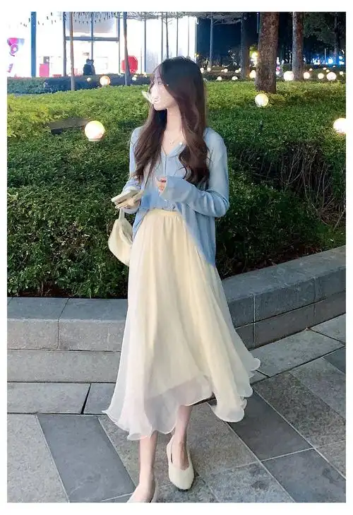 纱纱裙半身仙女裙温柔小个子2022早春新款白色纱裙不规则a字网纱半身