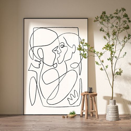 客厅装饰画抽象线条接吻人物极简艺术背景墙玄关壁画现代轻奢挂画