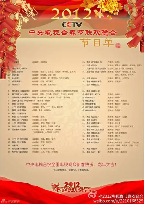 央视龙年春晚完全节目单出炉