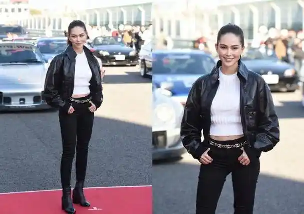 既能够增强自己的气场还能够压高自己的身高,昆凌这一次搭配的短款