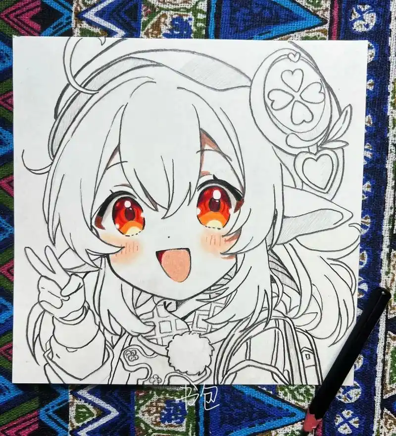 动漫可爱女孩,可莉  可莉萌萌哒(绘画过程)##手绘动漫人物 - 抖音