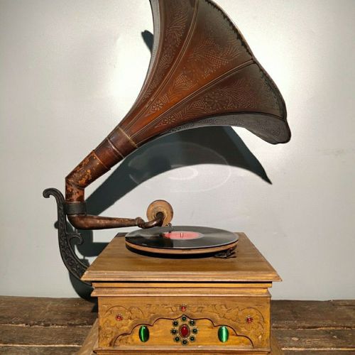 古玩古董收藏 早期收来老留声机 唱片机 可正常使用回流留声机