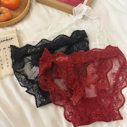 蕾丝性感女士纯棉档透气舒适三角裤红色内裤新年内裤幸运本命年
