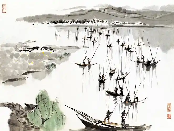 吴冠中江南水乡的乌篷船