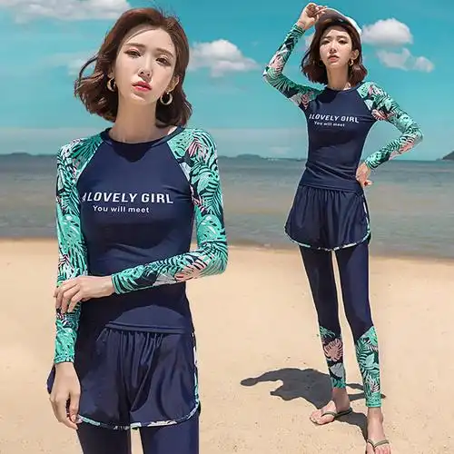 泳衣女士新款三件件套分体保守学生大码显瘦遮分体泳衣