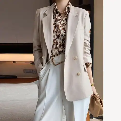 米色西装外套2021春装新款韩版气质宽松休闲西装