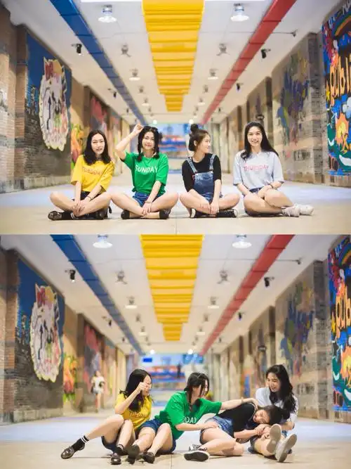 四人创意毕业照92 青春活力女团风98_发型_夜景_图书馆_丸子头