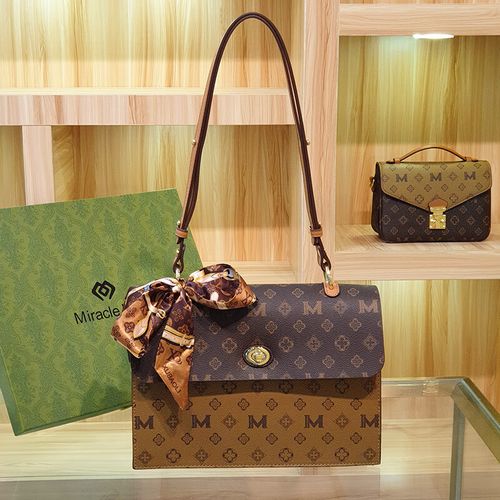 刘诗诗同款老花新款印花斜挎包带丝巾时尚通勤斜挎单肩包 老花