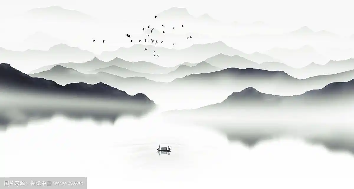 手绘中国风意境水墨山水风景画