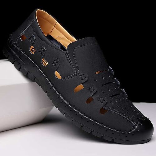 诗哲真牛皮休闲凉皮鞋男士夏季真牛皮镂空洞洞鞋百搭透气男土青年凉鞋