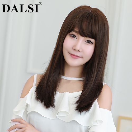 假发女长发中分斜刘海中长直发锁骨内扣网红发型隐形无痕假发套女