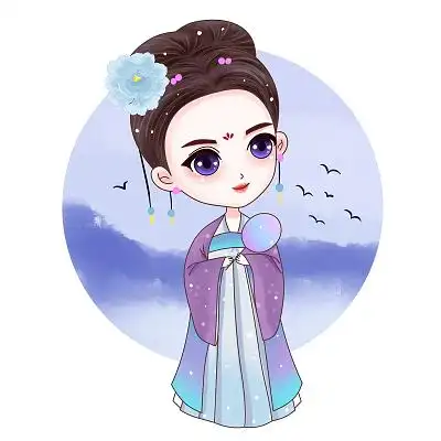 彩色卡通手绘古风可爱风格古代美女人物素材原创插画海报古风女孩古风