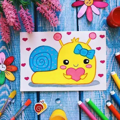 蜗牛简笔画的彩色配图儿童画