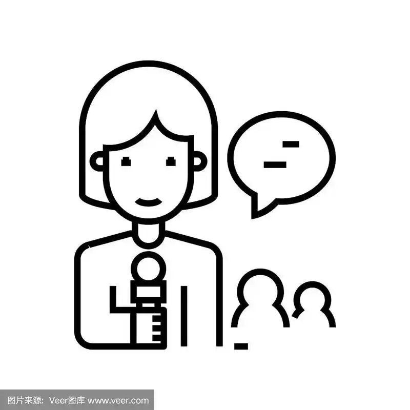 记者线图标,概念符号,轮廓矢量插图,线性符号