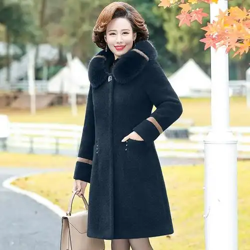 中老年女装秋装毛呢大衣中长款高贵40岁50妈妈秋冬洋气水貂绒外套