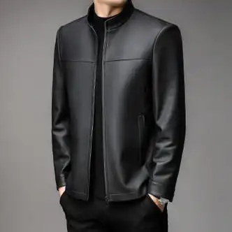 梵侈赫尔轻奢品牌高端绵羊皮皮衣男皮夹克春秋立领短款男装商务休闲