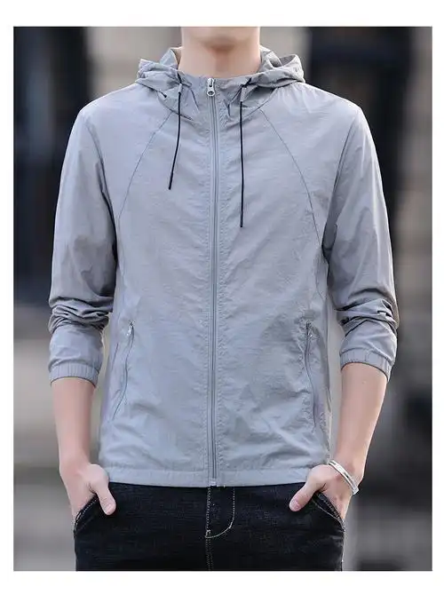 迪卡侬夏季连帽男士宽松透气轻薄户外外套冰丝纯色薄款速干防晒服