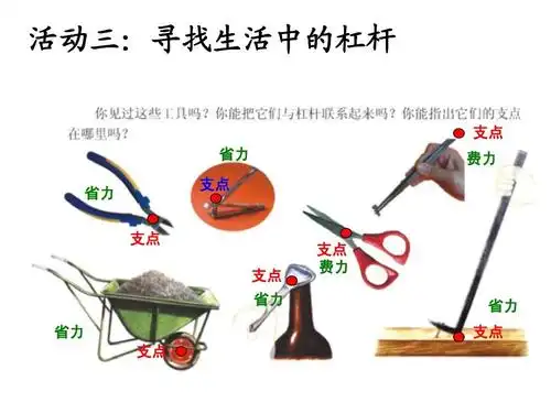 活动三:寻找生活中的杠杆 支点 省力 省力 支点 费力 支点 支点 支点