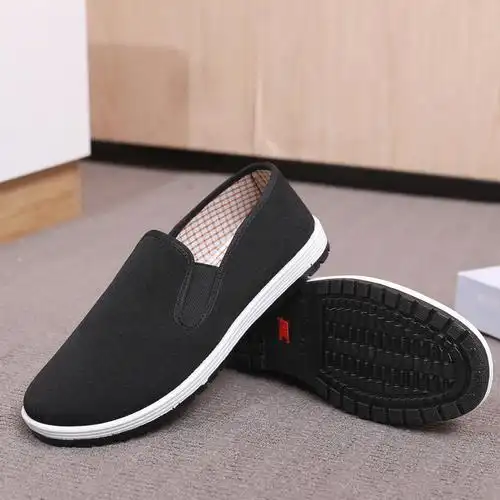 男士黑色布鞋一脚蹬老北京布鞋耐磨防滑牛筋底军单黑相巾工作鞋男