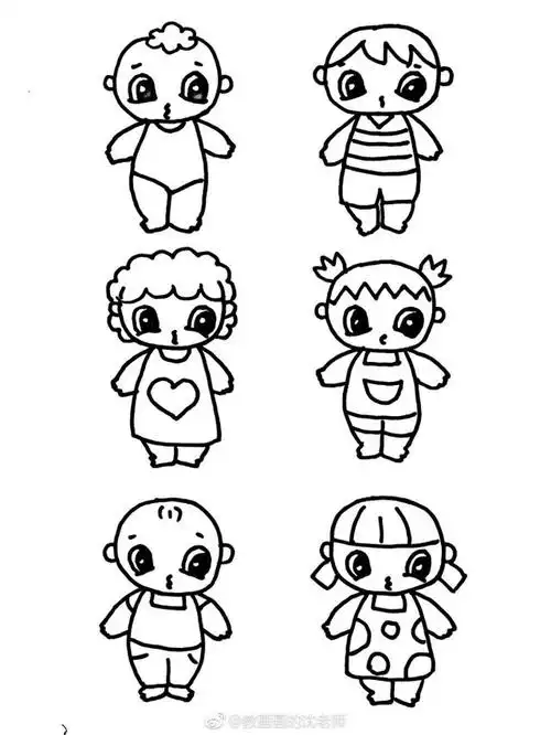 一组小朋友的人物卡通简笔画,简单易画,快收藏吧