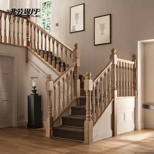 实木美式楼梯红橡木扶手踏步板上海别墅复式家用旋转全屋定制b01