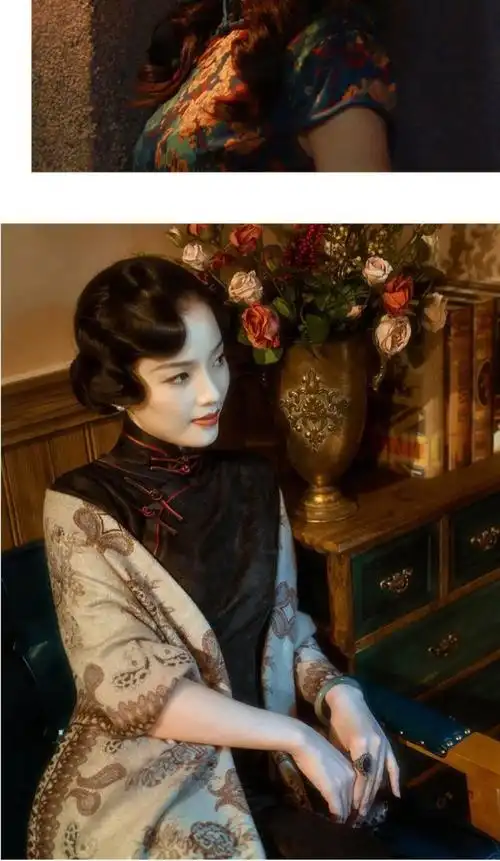 古装复古手推波纹刘海发片旗袍造型民国老上海拉花大波浪演出假发棕