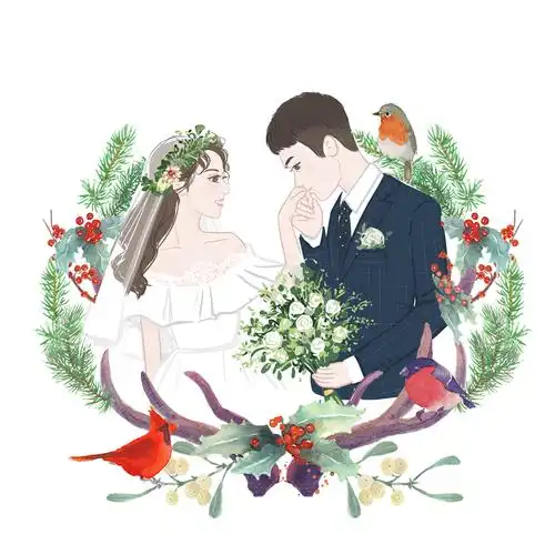 婚礼请柬手绘漫画婚纱照q版头像卡通情侣手机壳定制形象设计