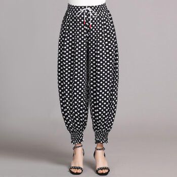 夏季冰丝休闲裤女中老年女裤夏季冰丝薄款灯笼裤妈妈束脚九分高腰宽松