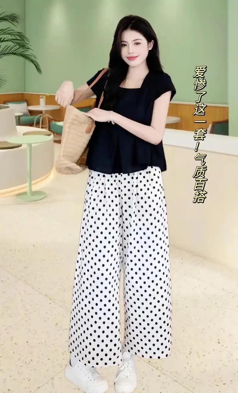 一眼心动的波点裤子套装!太好看啦!#谁穿谁好看 时尚气质百搭 - 抖音