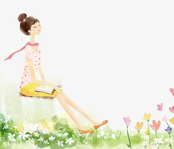 手绘水彩清新淡雅插图春天读书的