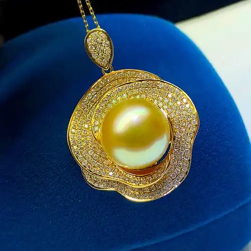 豪镶浓金南洋金珠吊坠18k南阳海水珍珠项链坠子15mm大颗强光正圆