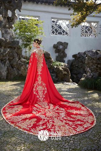 定制倒叙同款中式婚礼秀禾服披风外套明制女斗篷长款拖尾褂大拖尾