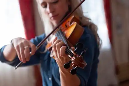 小提琴演奏家小提琴古典音乐演奏. 管弦乐队乐器特写肖像照片