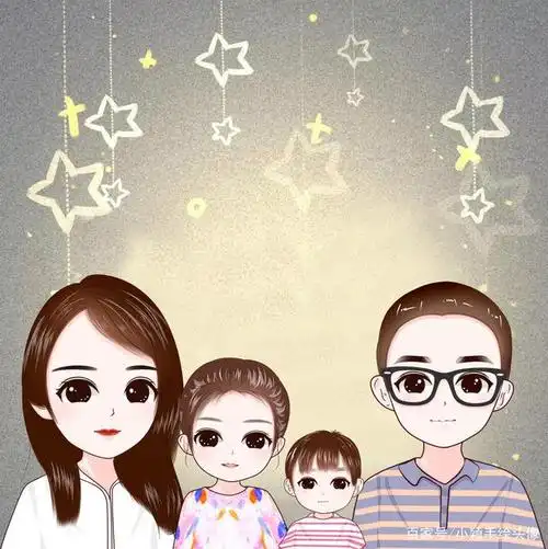 简单的幸福,一家三口,四口微信头像,动漫风格