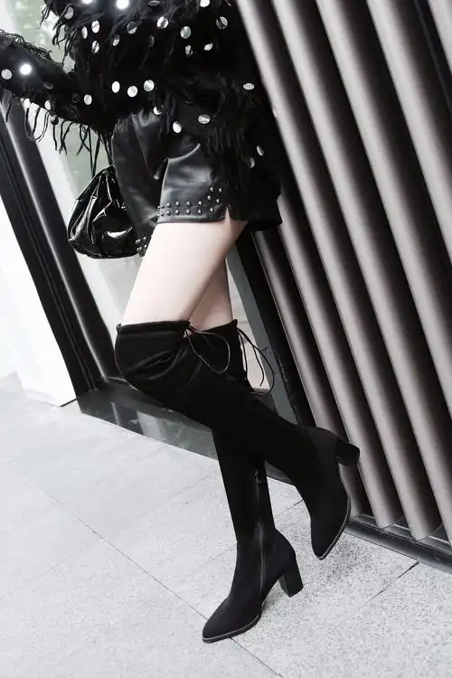 皮靴 女漆皮过膝长靴特大码外贸40-48码高跟尖头z6-3