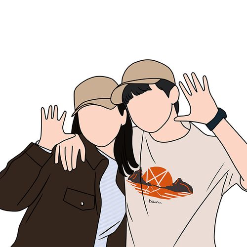 手绘头像似颜绘无脸情侣简笔画全身人像定制卡通漫画手机壁纸线彩