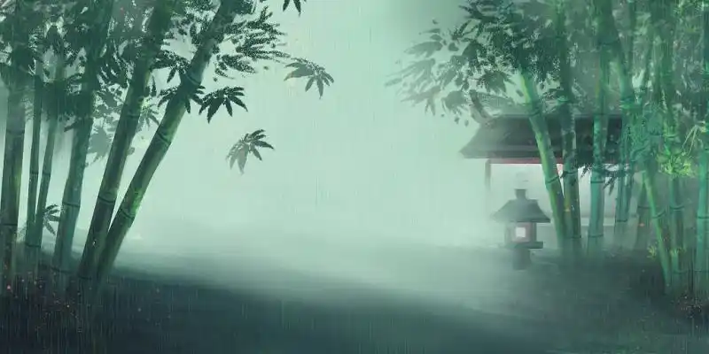 唯美古风竹林小屋手绘插画海报