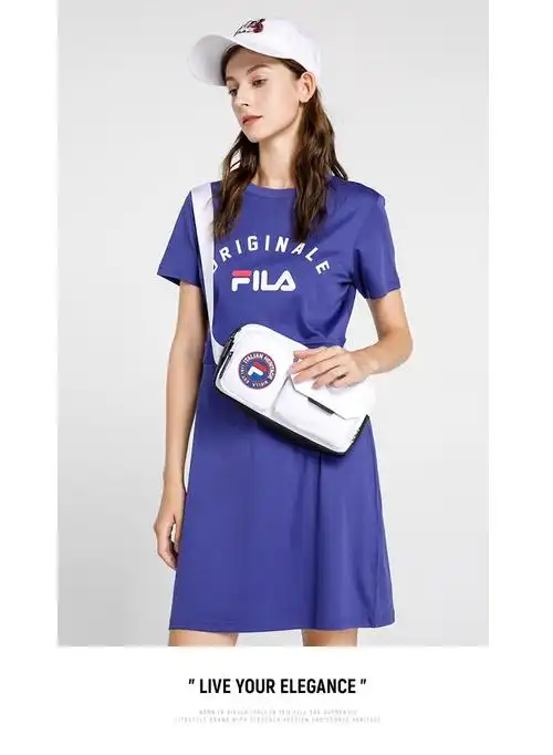 fila斐乐官方女子连衣裙2021年夏季新款休闲运动百搭女士连衣裙魅紫蓝