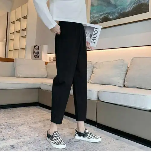 哈伦裤女春夏大码女裤胖mm松紧腰显瘦黑色萝卜裤女九分西装休闲裤