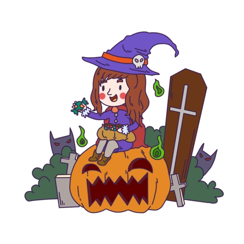 万圣节可爱的巫女卡通插画