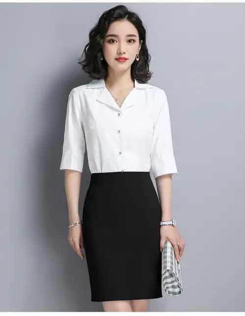 诗璐雅白衬衫职业套装女夏套裙两件套韩版工作服正装女面试套装裙衬衫